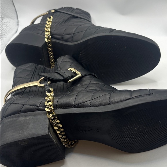 Karl Lagerfeld Paris Black Marisol Boots SZ 9.5 Leather Upper quilted 80s Vibe - Picture 9 of 12